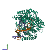PDB entry 6fbh coloured by chain, side view.