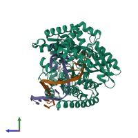 PDB entry 6fbi coloured by chain, side view.