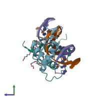 PDB entry 6fbr coloured by chain, side view.