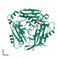 PDB entry 6fcb coloured by chain, front view.