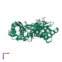 PDB entry 6fcb coloured by chain, top view.