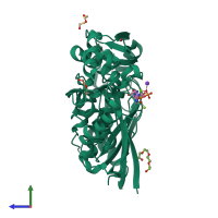 PDB entry 6fcd coloured by chain, side view.