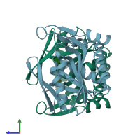 PDB entry 6fch coloured by chain, side view.