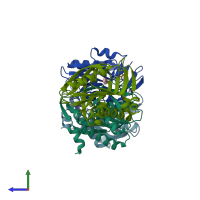 PDB entry 6fci coloured by chain, side view.