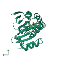 PDB entry 6fcj coloured by chain, side view.