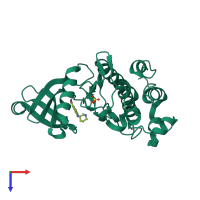 PDB entry 6fck coloured by chain, top view.