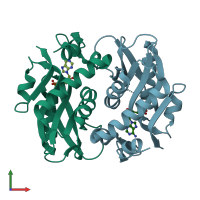 PDB entry 6fcl coloured by chain, front view.