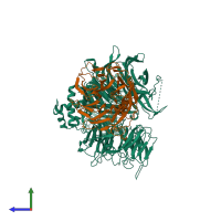 PDB entry 6fcv coloured by chain, side view.