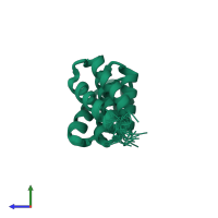 PDB entry 6fd7 coloured by chain, ensemble of 20 models, side view.