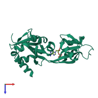 PDB entry 6fd9 coloured by chain, top view.