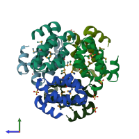 PDB 6fdd coloured by chain and viewed from the side.