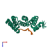 PDB entry 6fdp coloured by chain, ensemble of 20 models, top view.