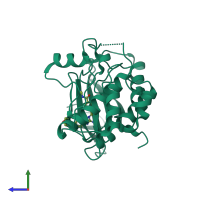 PDB entry 6fdz coloured by chain, side view.