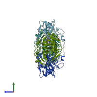 PDB entry 6fe0 coloured by chain, side view.