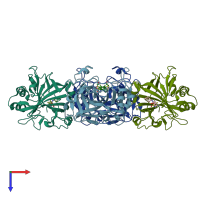 PDB entry 6fe0 coloured by chain, top view.