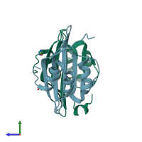 PDB entry 6fej coloured by chain, side view.