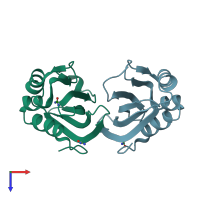 PDB entry 6fej coloured by chain, top view.