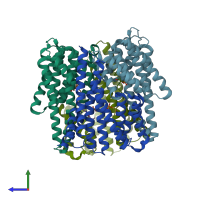 PDB entry 6fel coloured by chain, side view.