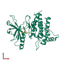 PDB entry 6fex coloured by chain, front view.