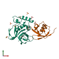 PDB entry 6ffa coloured by chain, front view.