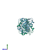PDB entry 6fhg coloured by chain, side view.