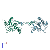 PDB entry 6fhg coloured by chain, top view.