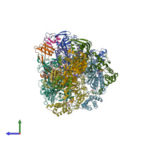 PDB entry 6fhs coloured by chain, side view.