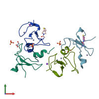 PDB entry 6fi0 coloured by chain, front view.