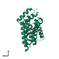 PDB entry 6fi4 coloured by chain, side view.