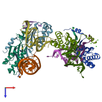 PDB entry 6fi8 coloured by chain, top view.