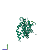 PDB entry 6fic coloured by chain, side view.