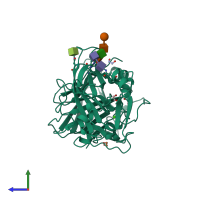 PDB 6fih coloured by chain and viewed from the side.
