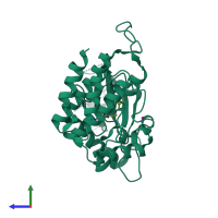 PDB entry 6fil coloured by chain, side view.