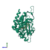 PDB entry 6fin coloured by chain, side view.