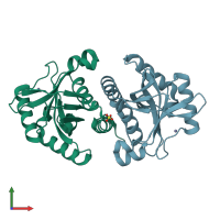 PDB entry 6fju coloured by chain, front view.