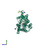 PDB entry 6fk7 coloured by chain, side view.