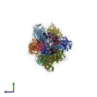 PDB entry 6fkf coloured by chain, side view.