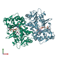 PDB entry 6fko coloured by chain, front view.