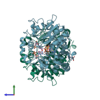 PDB entry 6fko coloured by chain, side view.