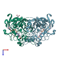 PDB entry 6fko coloured by chain, top view.
