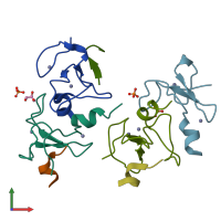 PDB entry 6fkp coloured by chain, front view.