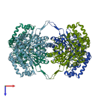 PDB entry 6fl5 coloured by chain, top view.