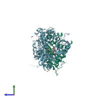 PDB entry 6fl8 coloured by chain, side view.