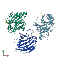 PDB entry 6flm coloured by chain, front view.