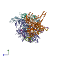 PDB entry 6flq coloured by chain, side view.