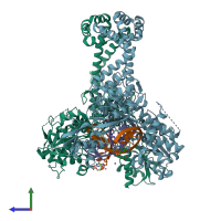 PDB entry 6fm4 coloured by chain, side view.