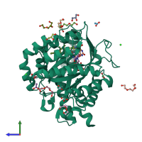 PDB entry 6fmd coloured by chain, side view.