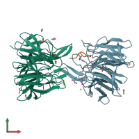 PDB entry 6fmp coloured by chain, front view.