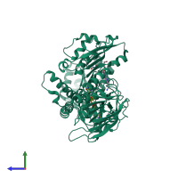 PDB entry 6fmu coloured by chain, side view.