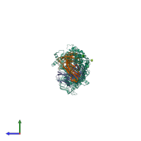 PDB entry 6fn1 coloured by chain, side view.